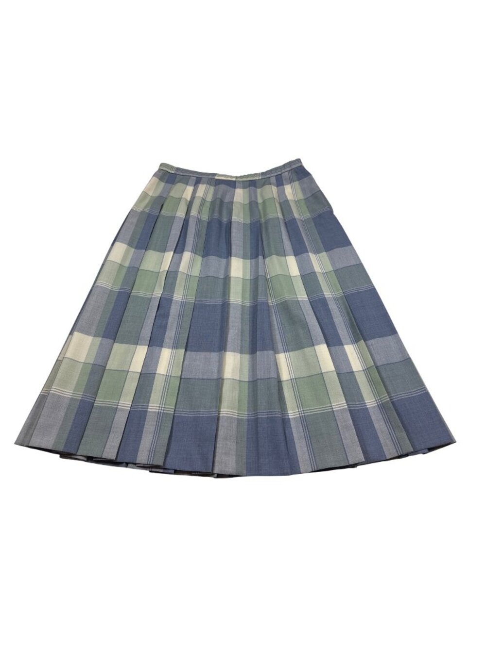 Pendleton Vintage Plaid Petite 16 Pleated Wool Skirt Green Blue Made USA (HH789)